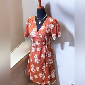 Madewell Mini Floral Wrap Dress in Rustic Orange | Sz: S | Madewell Dresses NWT